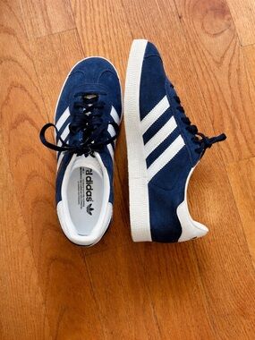 adidas Navy Suede Sneakers with White Stripes